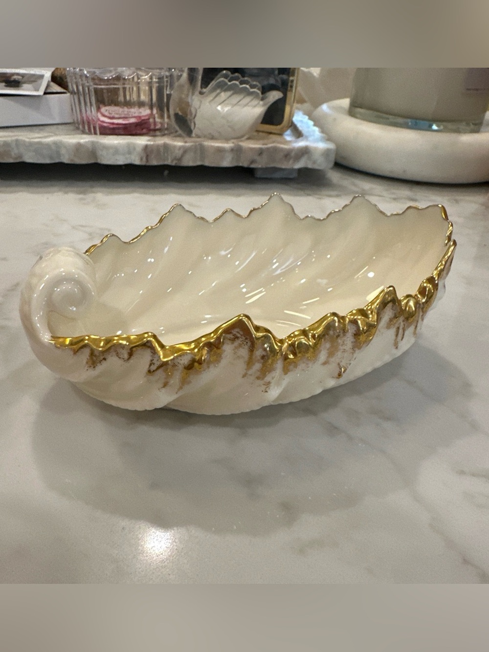 2 Vintage LENOX Large Vanity Dish Acanthus Leaf Nautilus Shell Candy USA - Picture 3 of 5
